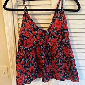 Floral Spaghetti Strap Top - Red and Black